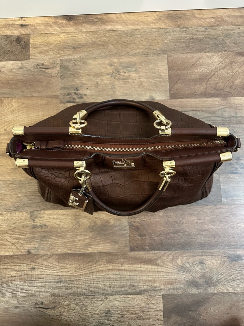 Coach Madison Pinnacle Croc Embossed Satchel Mahogany Brown Gold Hardware Rare - Picture 13 of 13